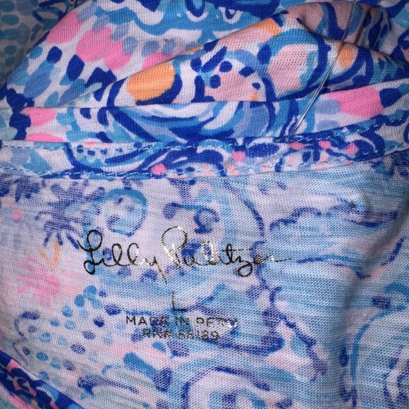 NEW Lilly Pulitzer Etta V-Neck Top Tee T Shirt Commotion In The Ocean Blue Large - Picture 7 of 9